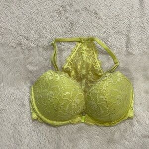 Yellow lace  date racerback Victoria’s Secret pink bra 32DD